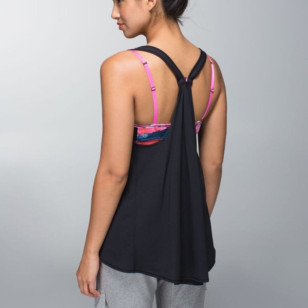 Lululemon Breathe & Flow 2-in-1 Secret Garden Floral Black Tank Top Size 4